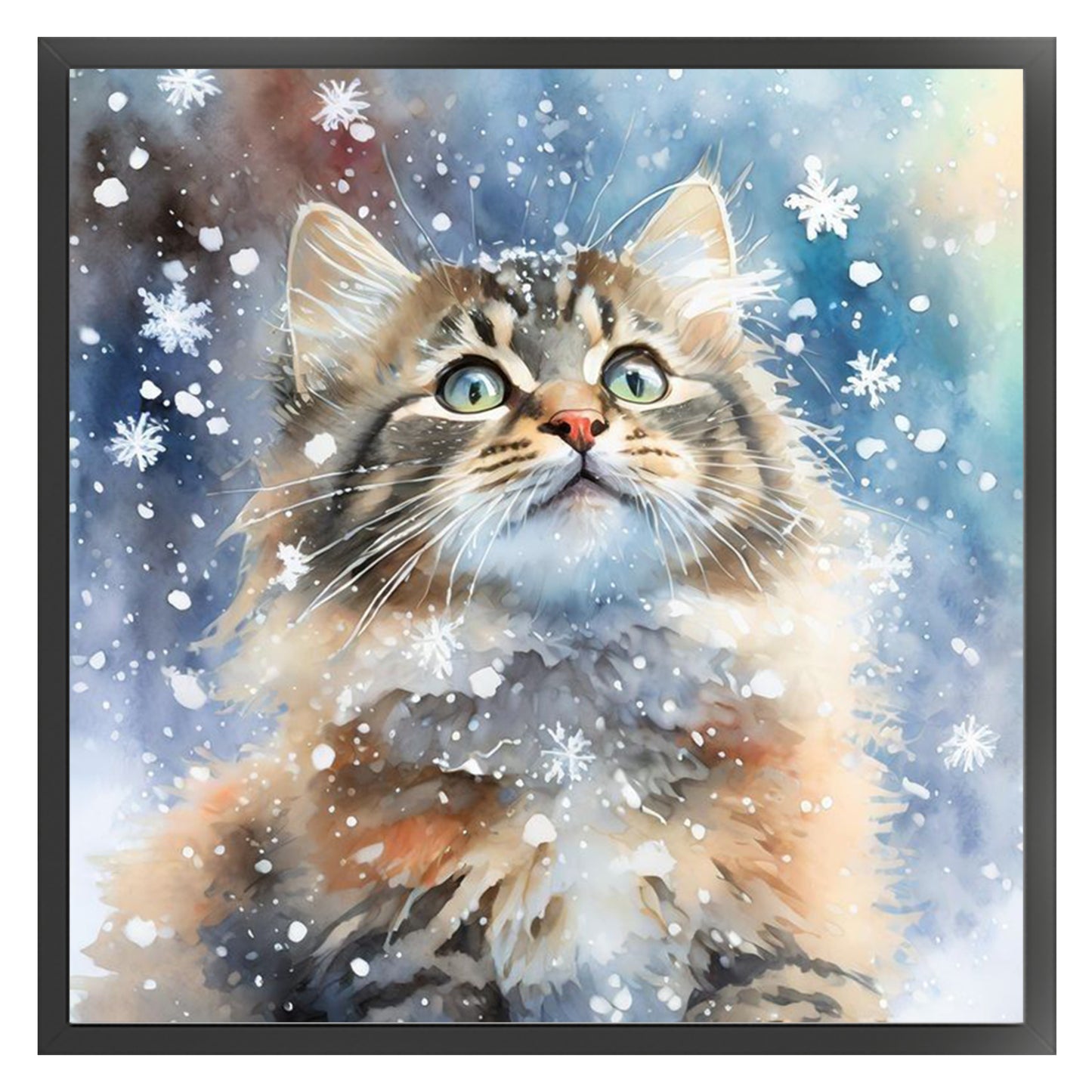 Cat In Snow - Full 11CT Stamped Cross Stitch 40x40CM - Huacan