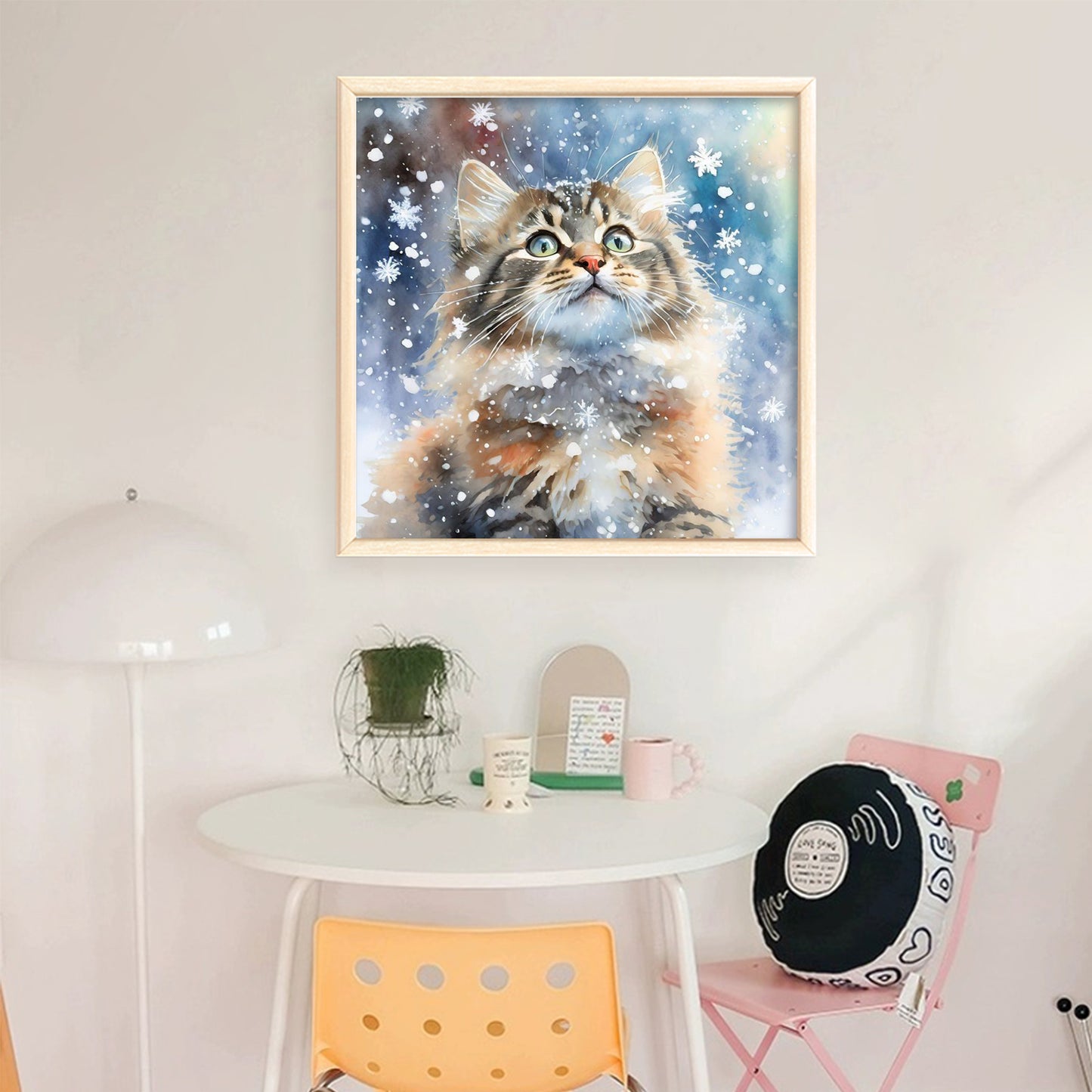 Cat In Snow - Full 11CT Stamped Cross Stitch 40x40CM - Huacan