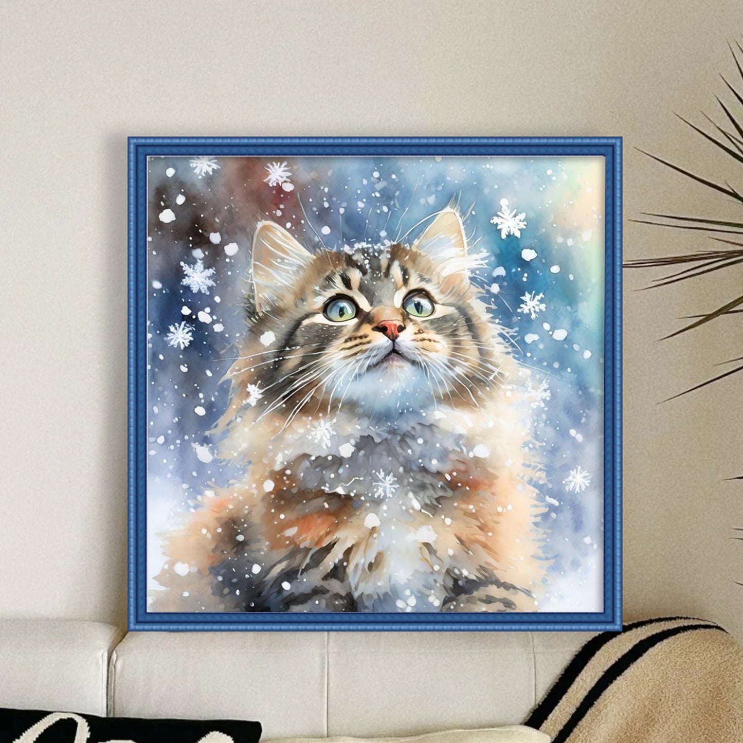 Cat In Snow - Full 11CT Stamped Cross Stitch 40x40CM - Huacan