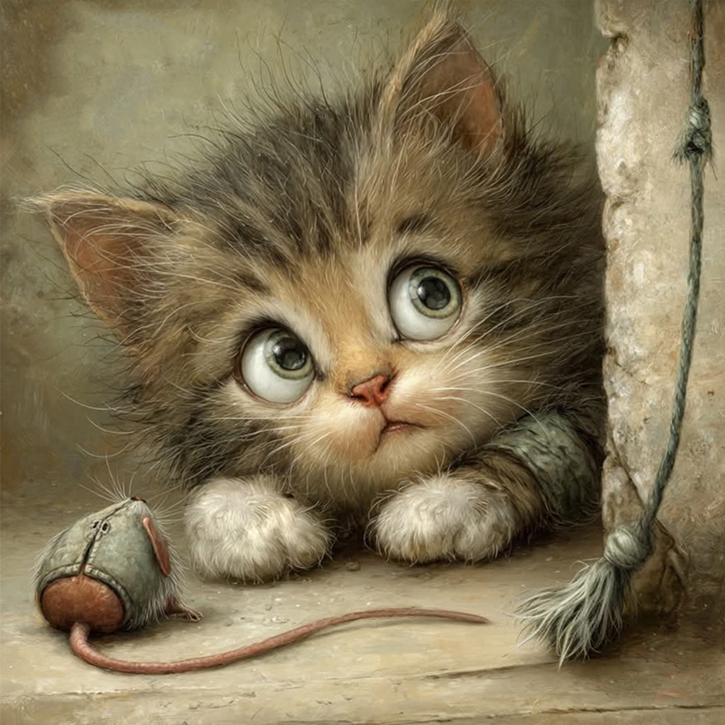 Cat And Mouse - Full 11CT Stamped Cross Stitch 40x40CM - Huacan