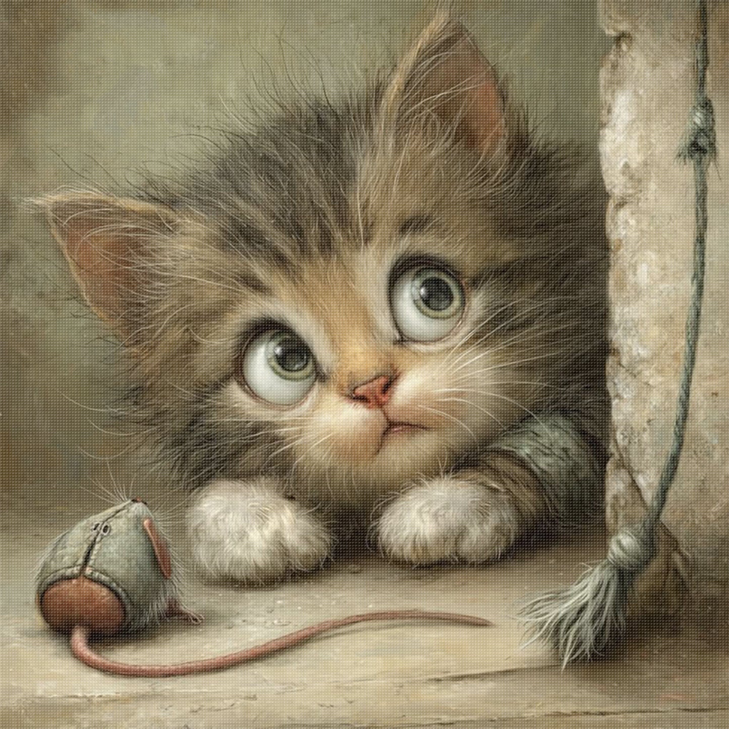 Cat And Mouse - Full 11CT Stamped Cross Stitch 40x40CM - Huacan
