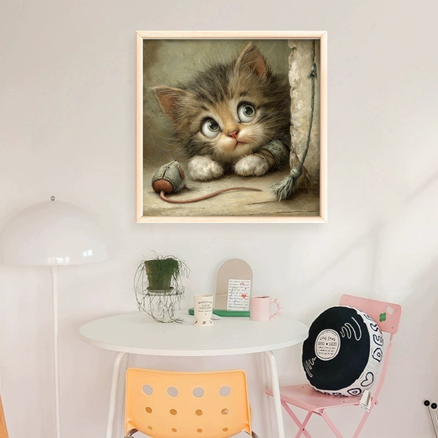 Cat And Mouse - Full 11CT Stamped Cross Stitch 40x40CM - Huacan