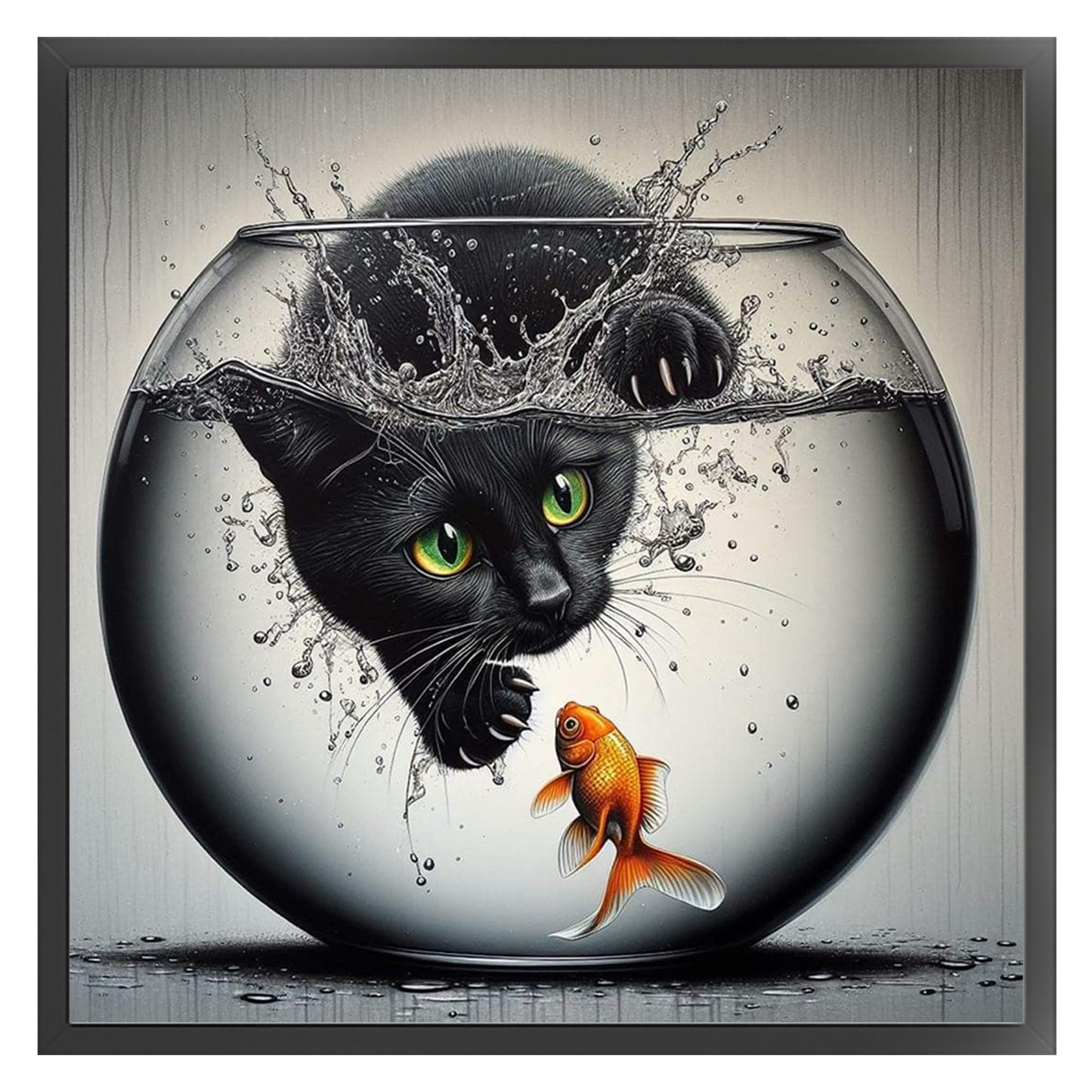 Black Cat Catching Fish - Full 11CT Stamped Cross Stitch 40x40CM - Huacan