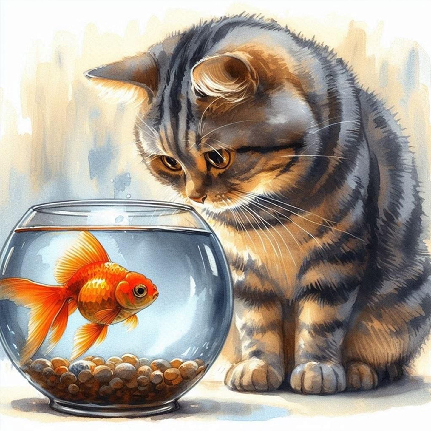 Cat And Fish Tank - Full 11CT Stamped Cross Stitch 40x40CM - Huacan