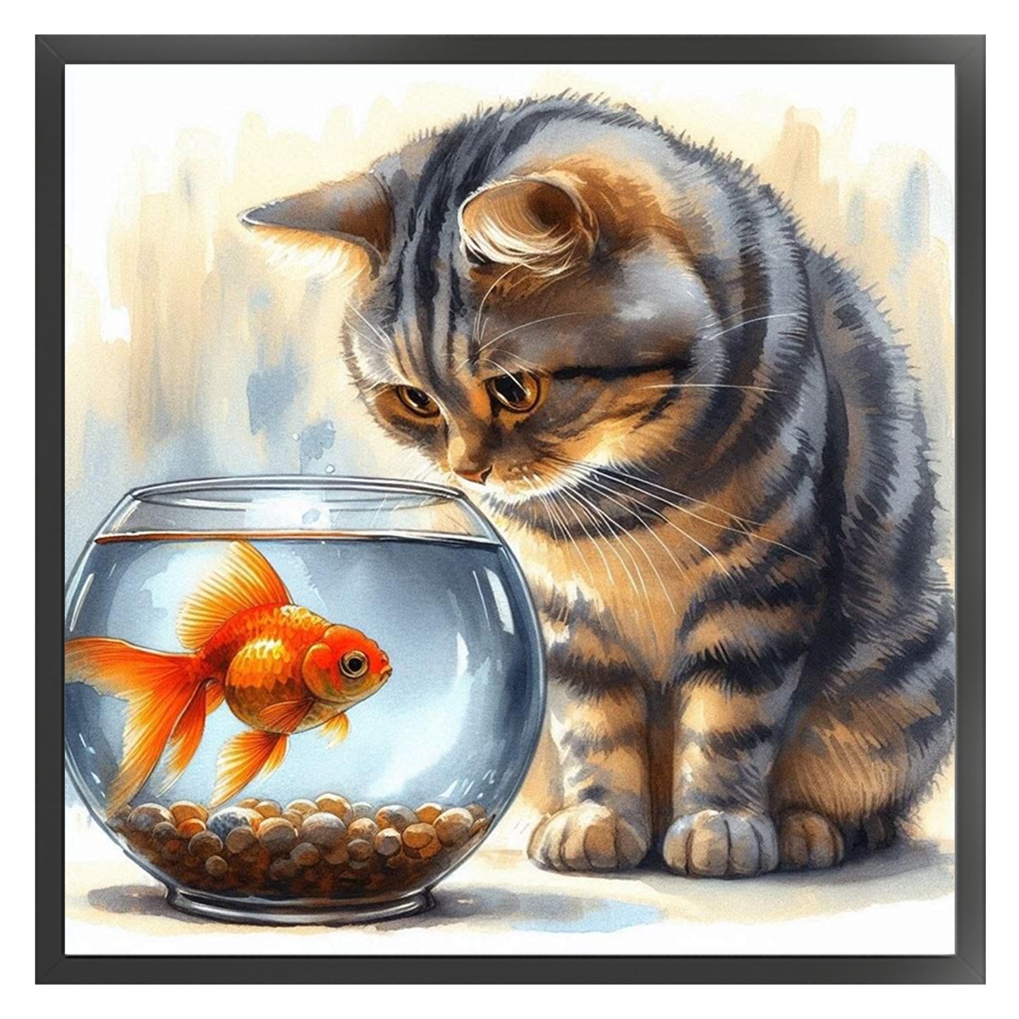 Cat And Fish Tank - Full 11CT Stamped Cross Stitch 40x40CM - Huacan