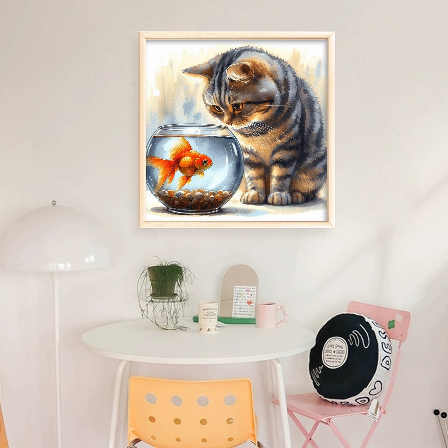Cat And Fish Tank - Full 11CT Stamped Cross Stitch 40x40CM - Huacan