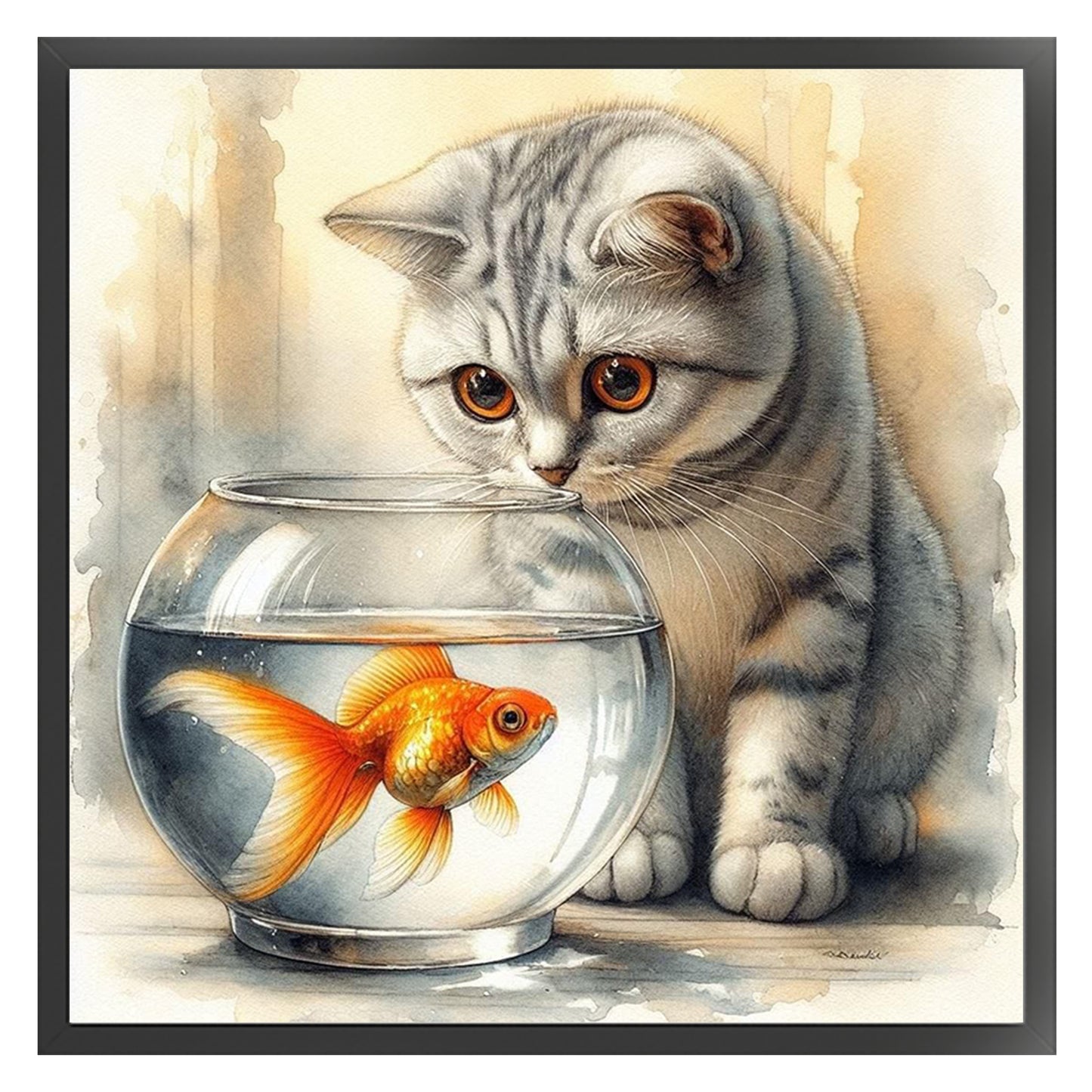 British Shorthair Watching Fish - Full 11CT Stamped Cross Stitch 40x40CM - Huacan