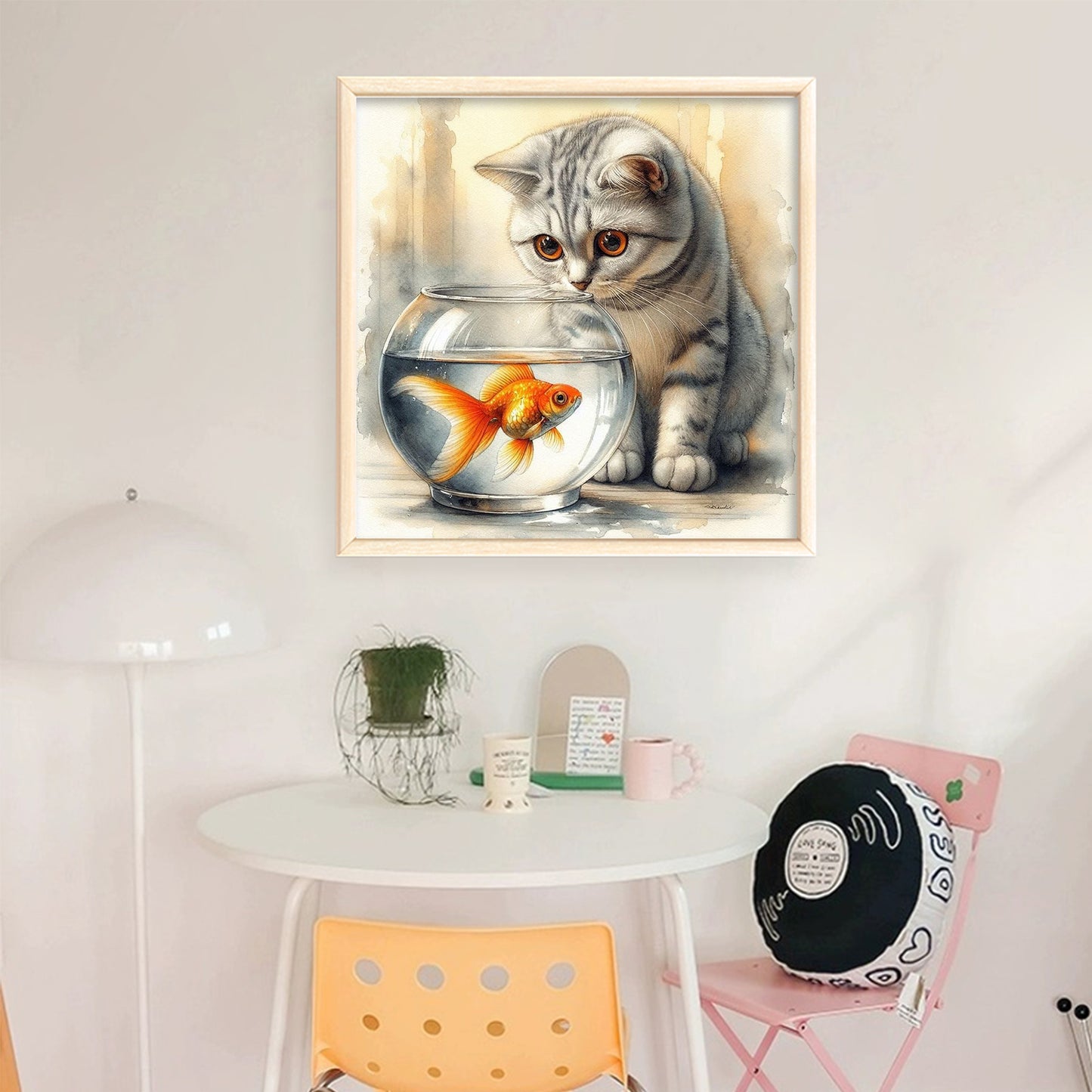 British Shorthair Watching Fish - Full 11CT Stamped Cross Stitch 40x40CM - Huacan
