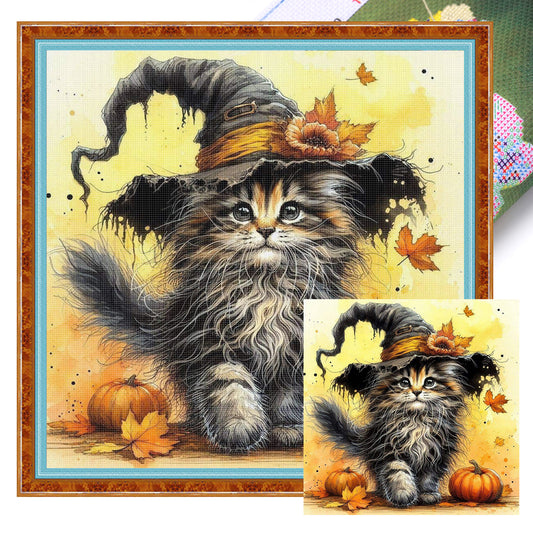 Wizard Cat - Full 11CT Stamped Cross Stitch 40x40CM - Huacan