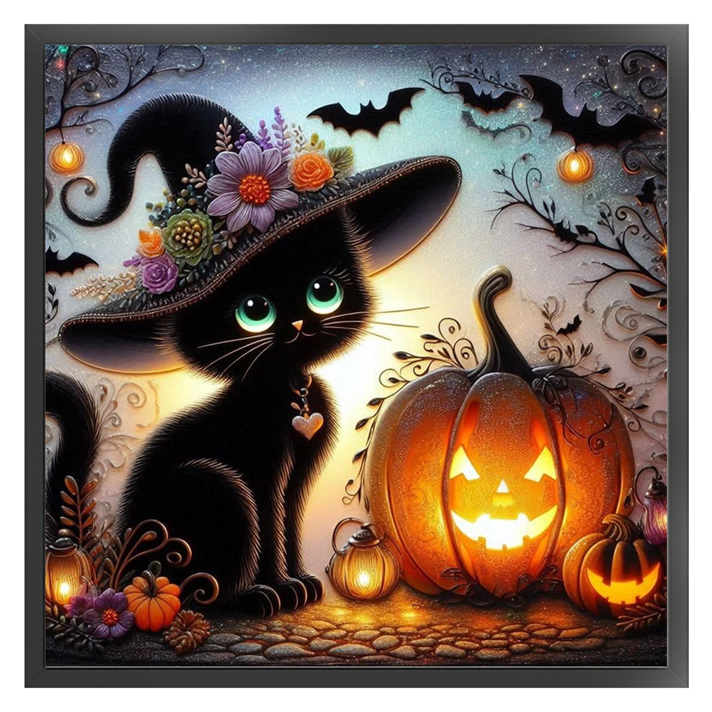 Black Cat And Pumpkin - Full 11CT Stamped Cross Stitch 40x40CM - Huacan
