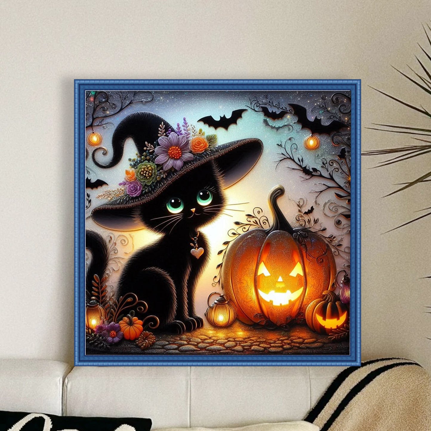 Black Cat And Pumpkin - Full 11CT Stamped Cross Stitch 40x40CM - Huacan