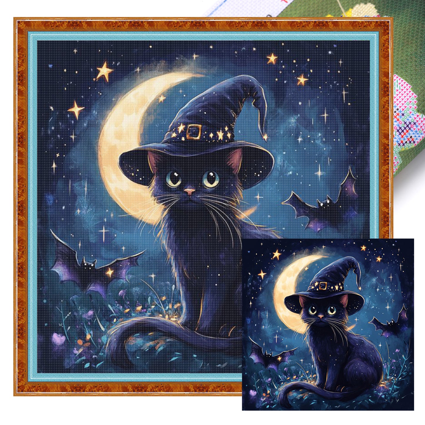Black Cat - Full 11CT Stamped Cross Stitch 40x40CM - Huacan