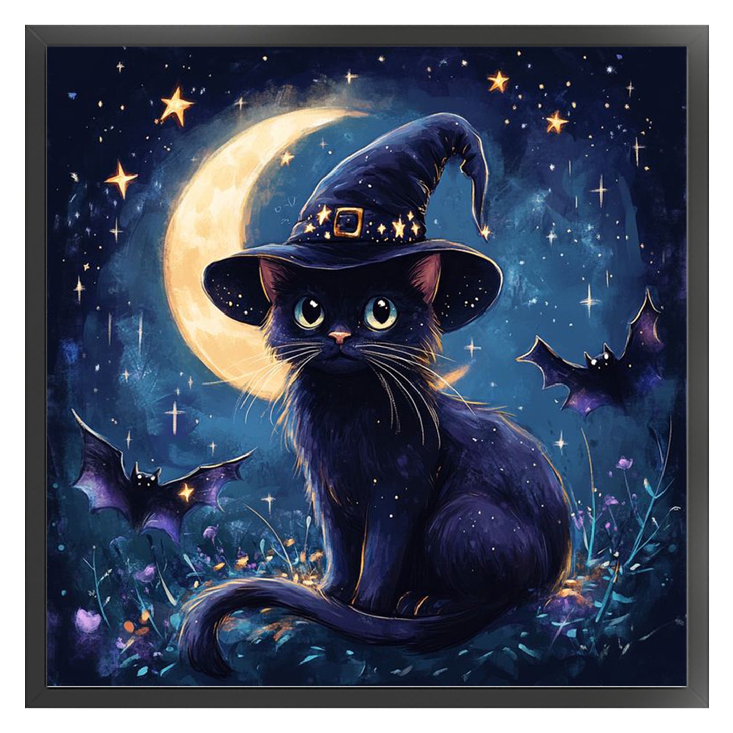 Black Cat - Full 11CT Stamped Cross Stitch 40x40CM - Huacan
