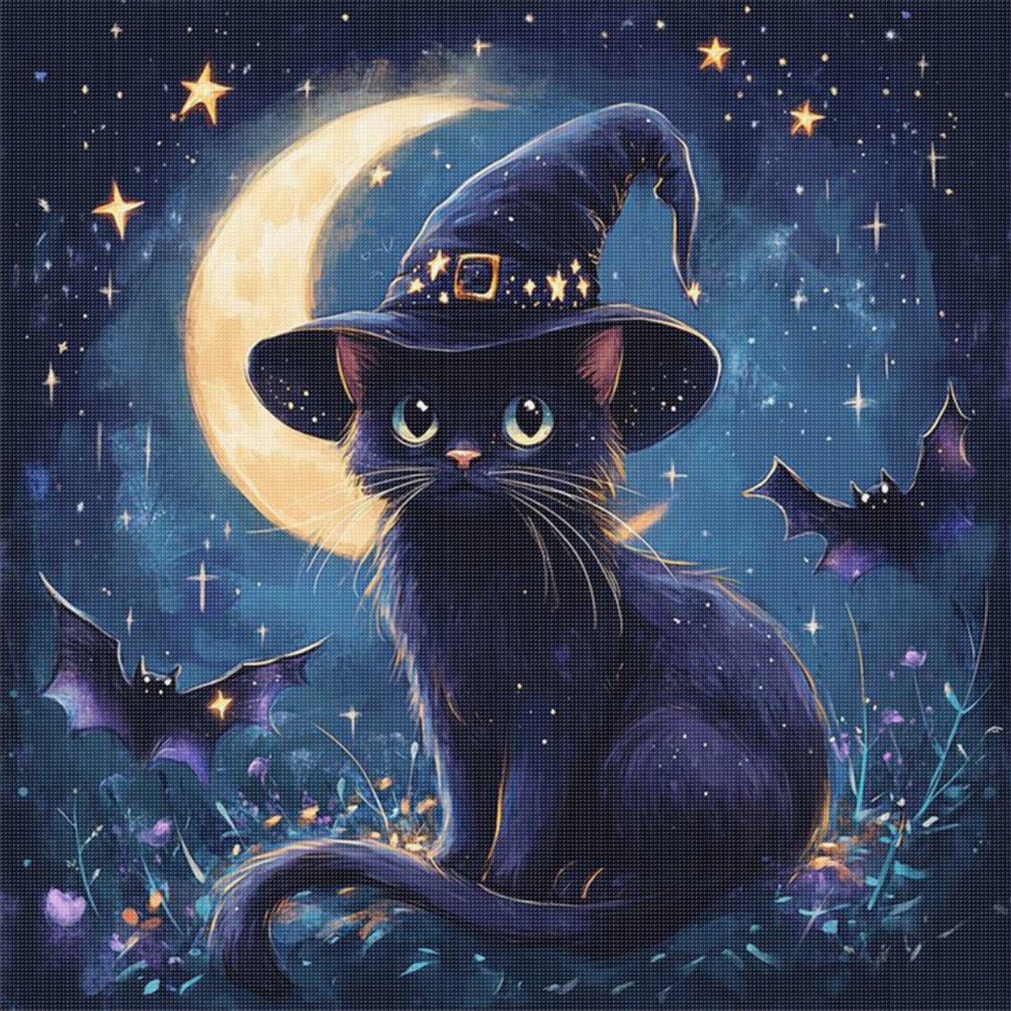 Black Cat - Full 11CT Stamped Cross Stitch 40x40CM - Huacan