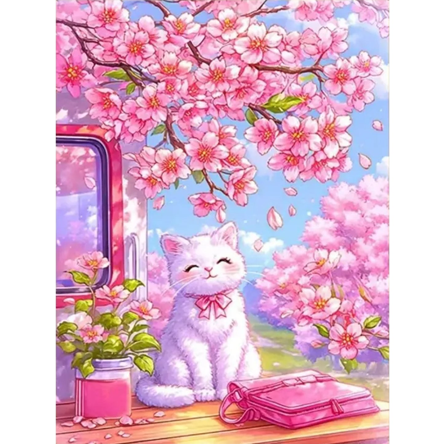 Cat Under Peach Blossoms - Full 14CT Stamped Cross Stitch 45x60CM - Huacan