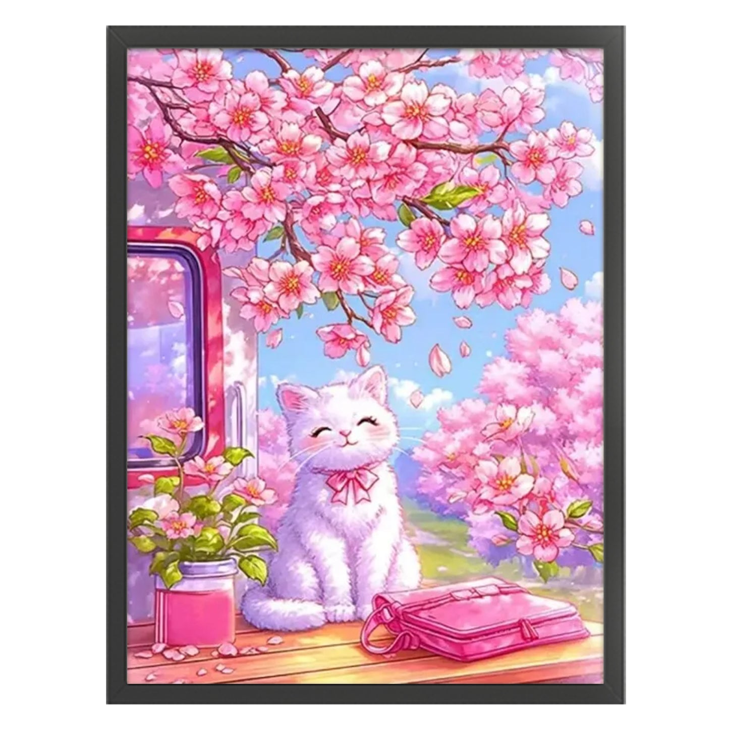 Cat Under Peach Blossoms - Full 14CT Stamped Cross Stitch 45x60CM - Huacan