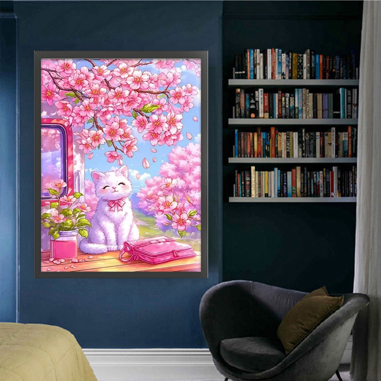 Cat Under Peach Blossoms - Full 14CT Stamped Cross Stitch 45x60CM - Huacan