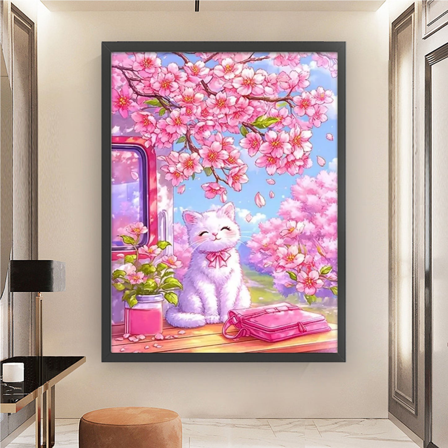 Cat Under Peach Blossoms - Full 14CT Stamped Cross Stitch 45x60CM - Huacan