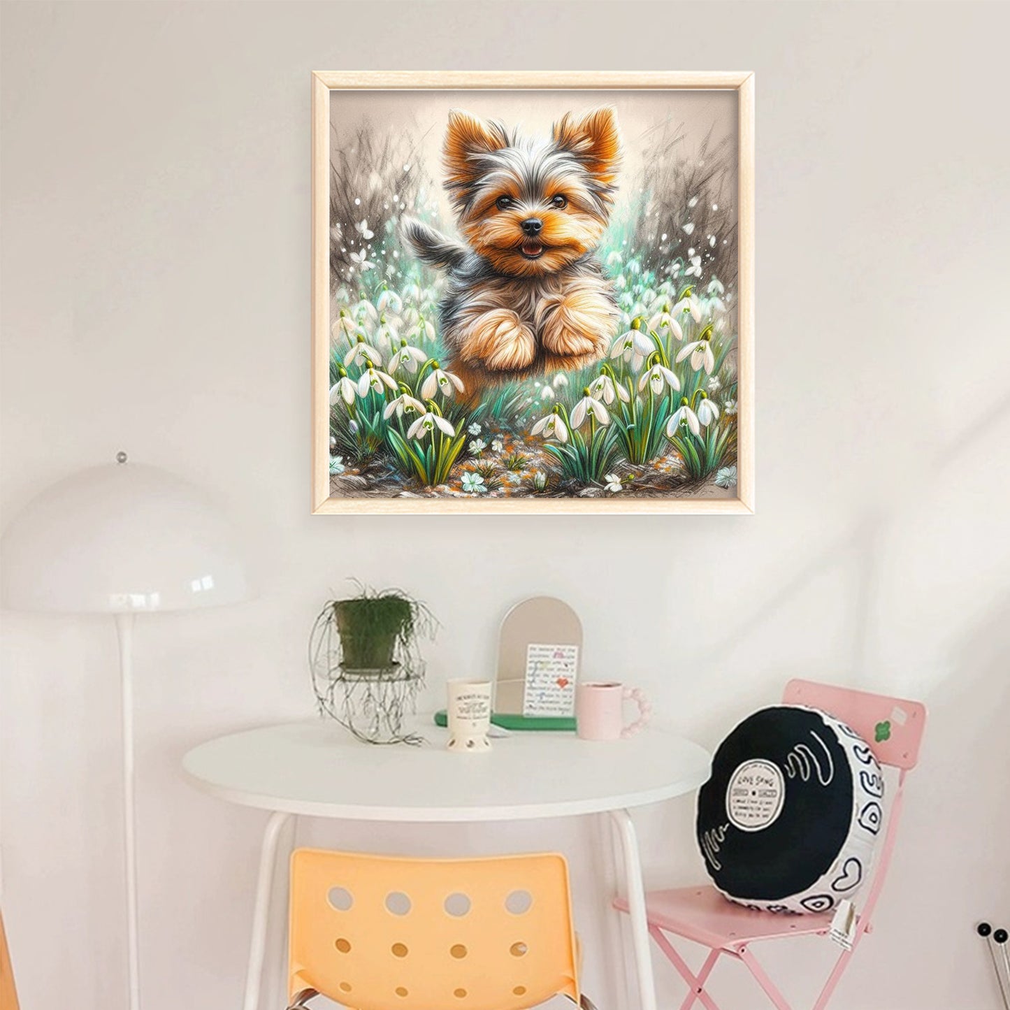 Yorkshire Terrier And Lily Of The Valley - Full 11CT Stamped Cross Stitch 40x40CM - Huacan