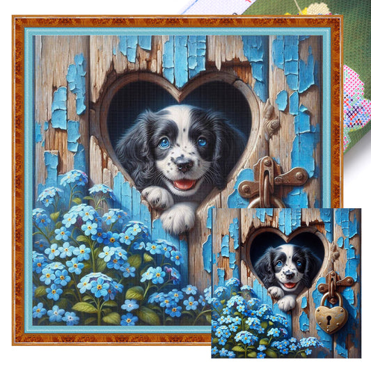 Heart Dog - Full 11CT Stamped Cross Stitch 40x40CM - Huacan