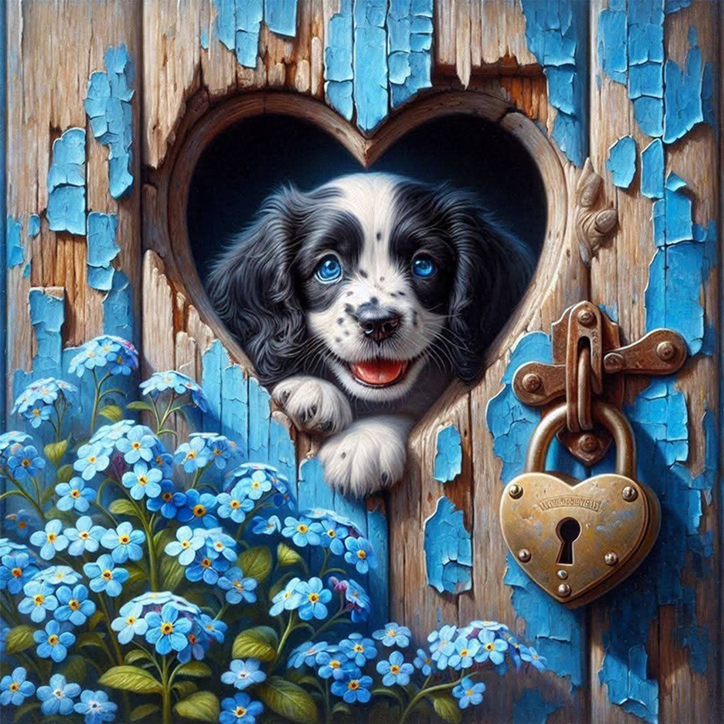 Heart Dog - Full 11CT Stamped Cross Stitch 40x40CM - Huacan