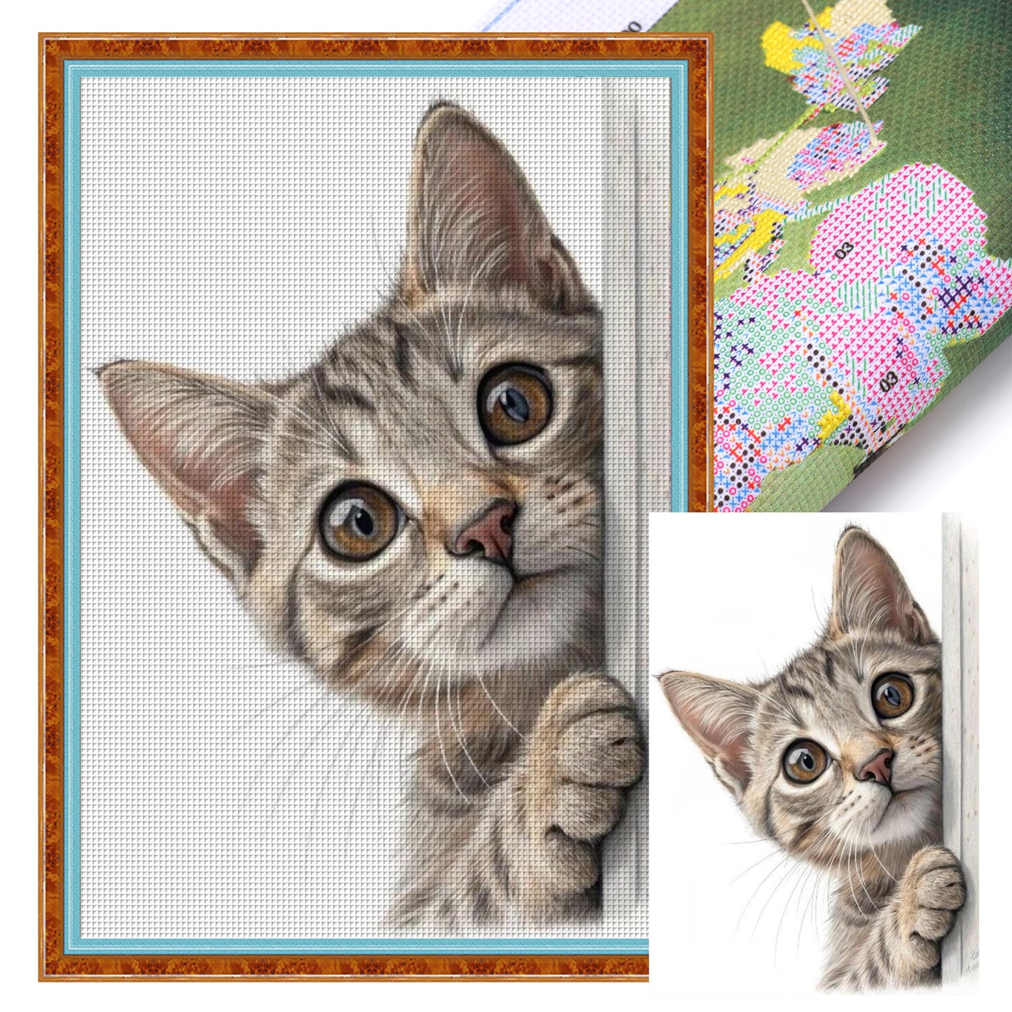 Peeking Cat - Full 11CT Stamped Cross Stitch 40x60CM - Huacan