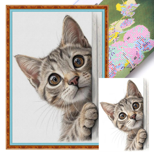 Peeking Cat - Full 11CT Stamped Cross Stitch 40x60CM - Huacan
