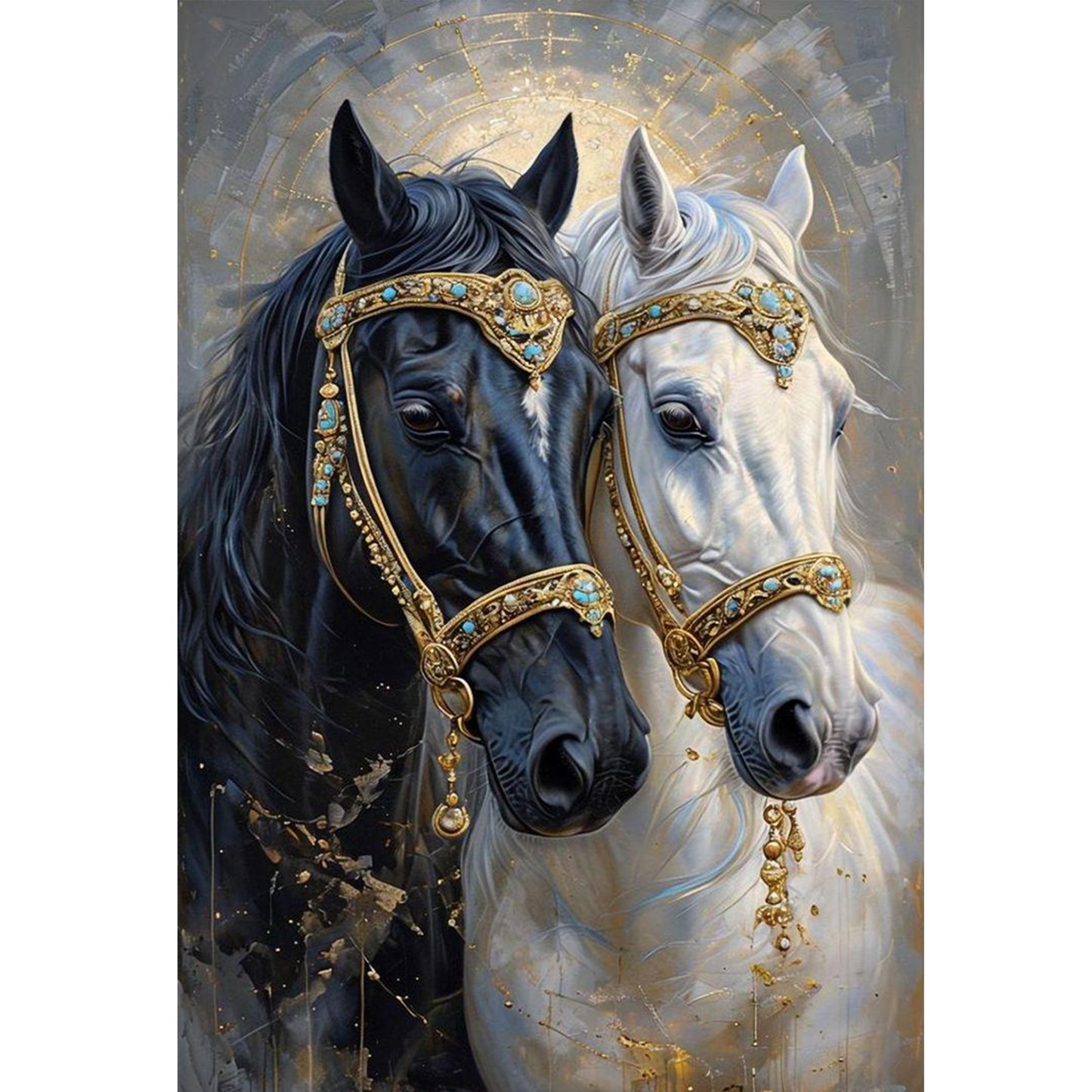 Black And White Horse - Full 11CT Stamped Cross Stitch 40x60CM - Huacan