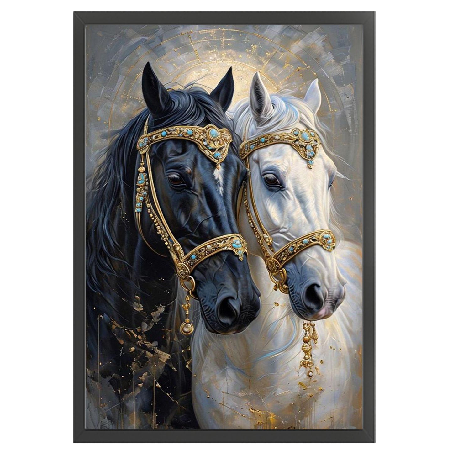 Black And White Horse - Full 11CT Stamped Cross Stitch 40x60CM - Huacan