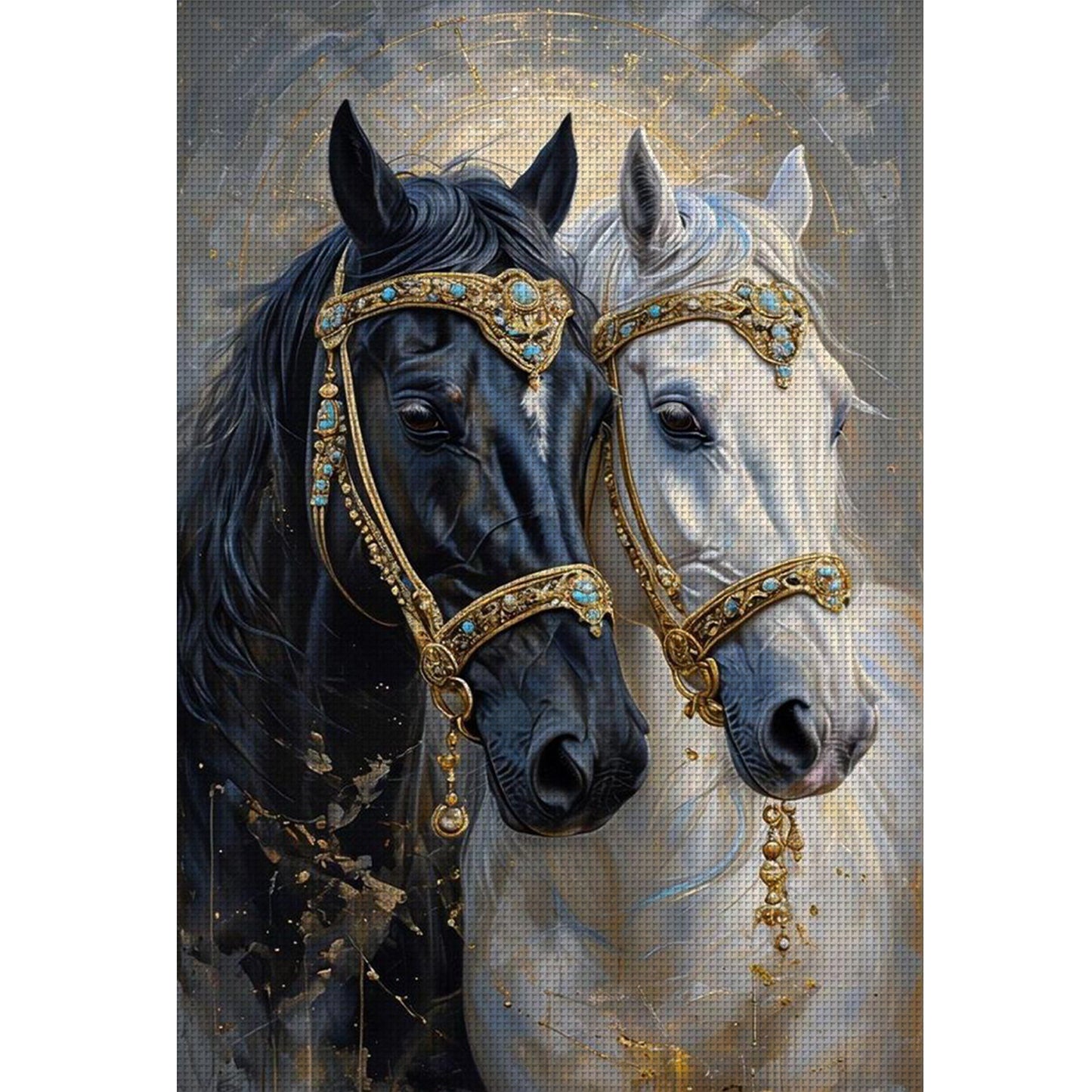 Black And White Horse - Full 11CT Stamped Cross Stitch 40x60CM - Huacan