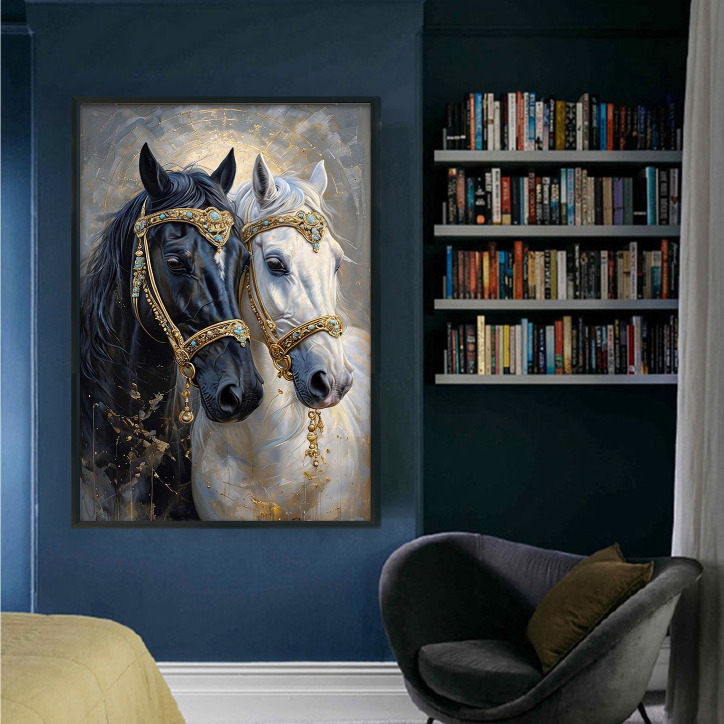 Black And White Horse - Full 11CT Stamped Cross Stitch 40x60CM - Huacan