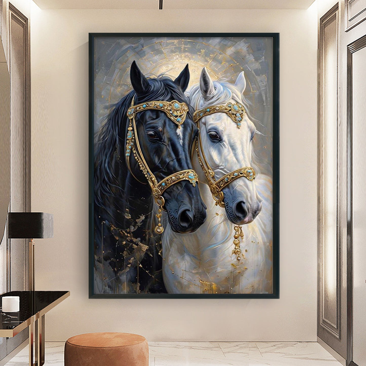 Black And White Horse - Full 11CT Stamped Cross Stitch 40x60CM - Huacan