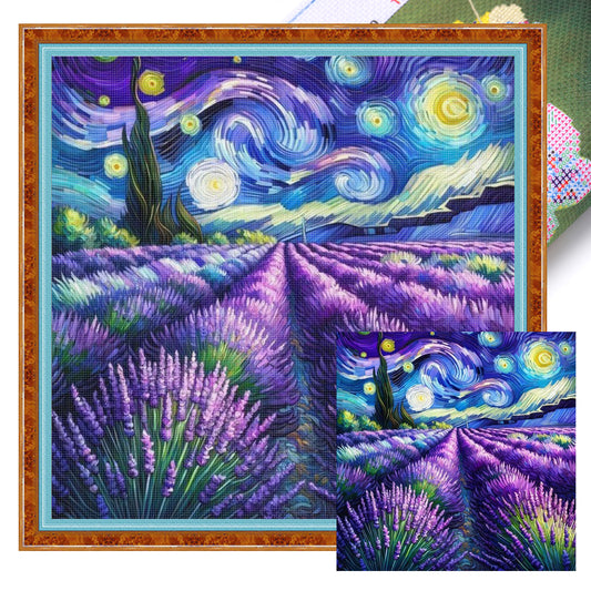 Lavender Field - Full 11CT Stamped Cross Stitch 45x45CM - Huacan