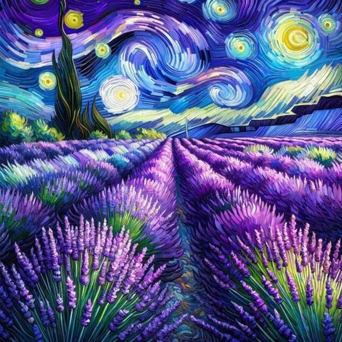Lavender Field - Full 11CT Stamped Cross Stitch 45x45CM - Huacan