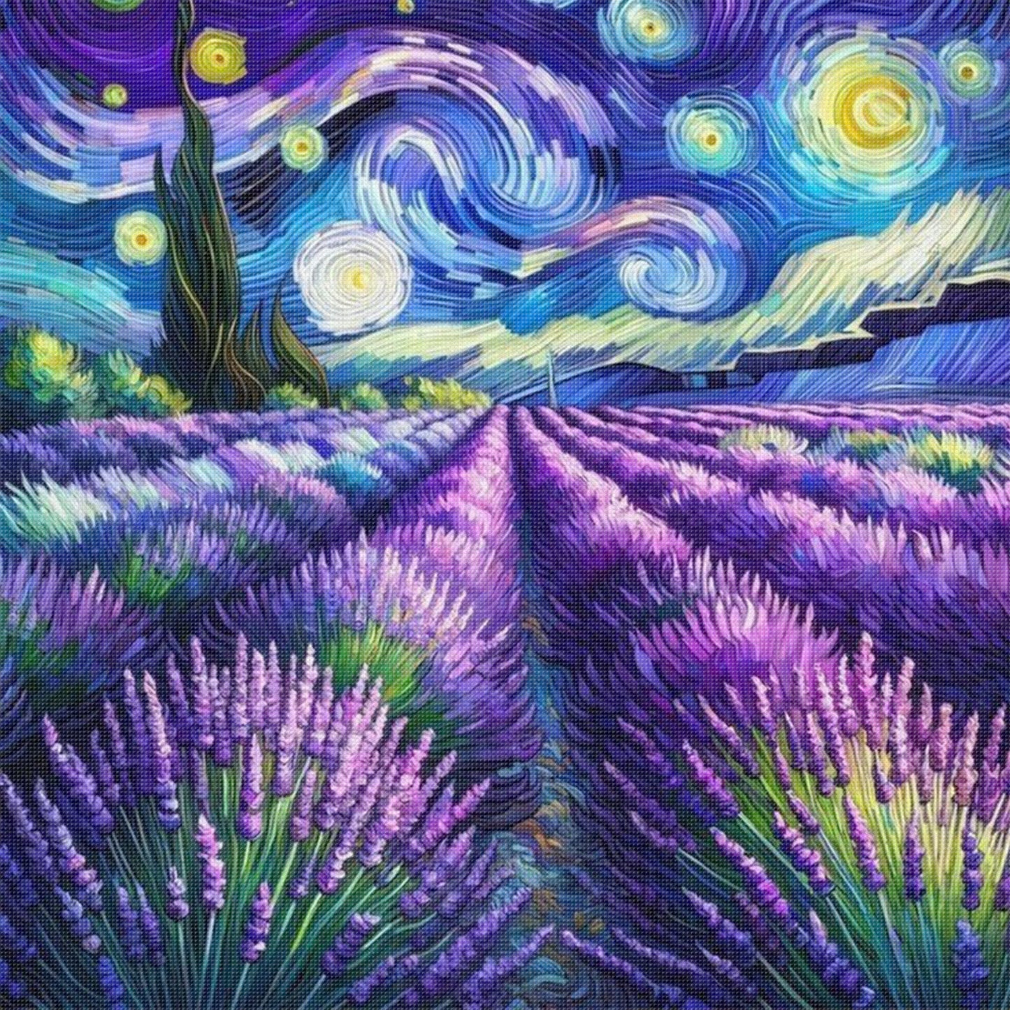 Lavender Field - Full 11CT Stamped Cross Stitch 45x45CM - Huacan