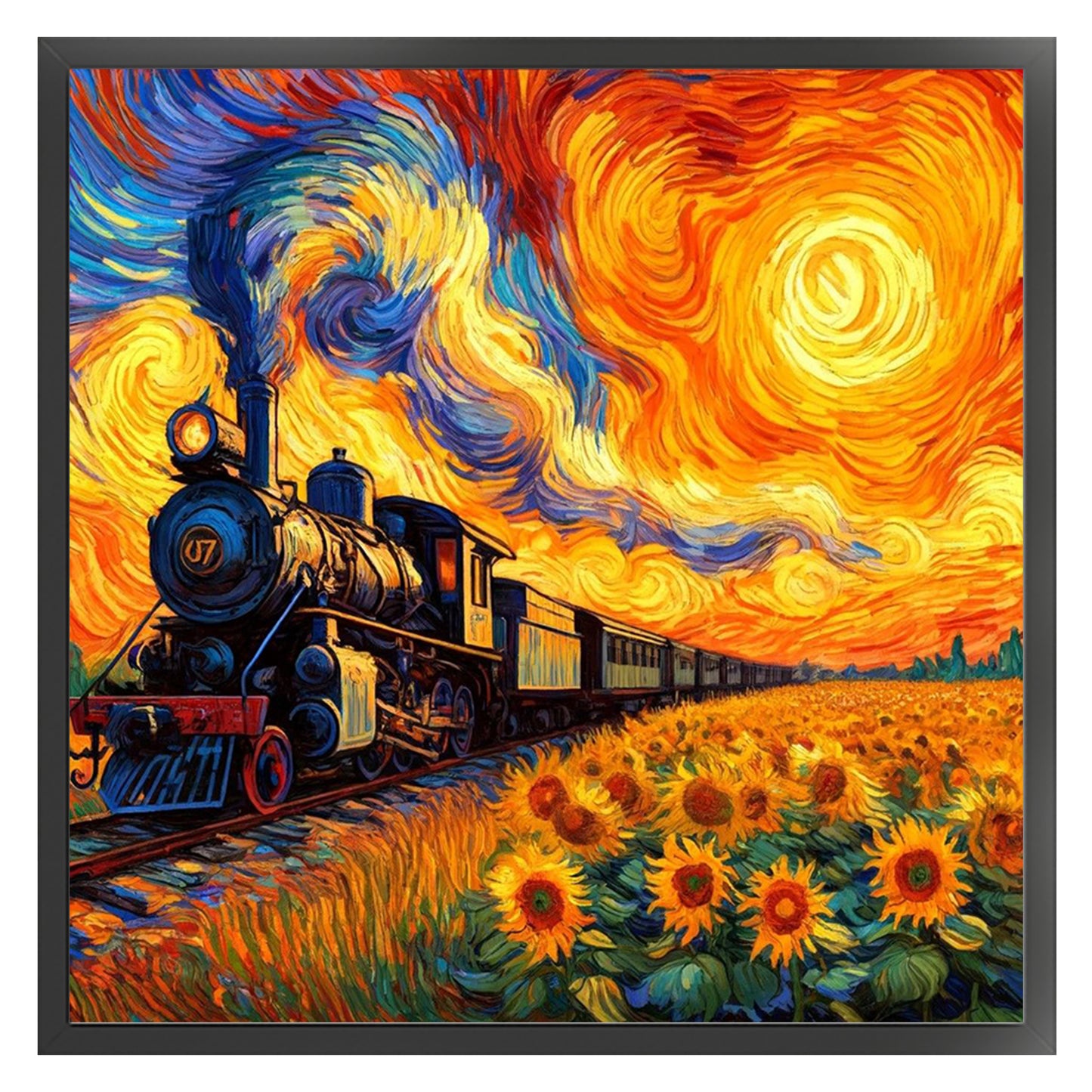 Train In Flower Field - Full 11CT Stamped Cross Stitch 45x45CM - Huacan