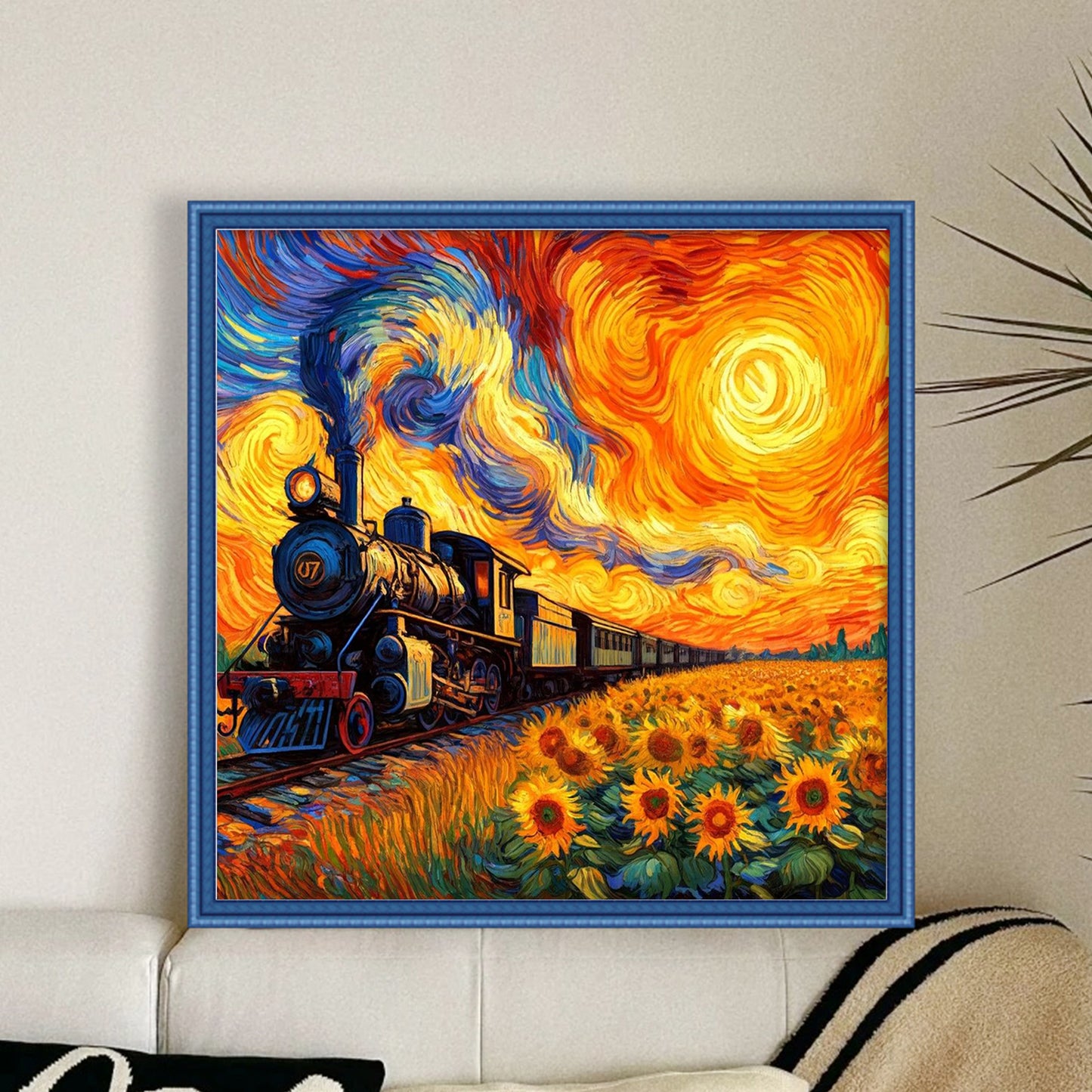 Train In Flower Field - Full 11CT Stamped Cross Stitch 45x45CM - Huacan