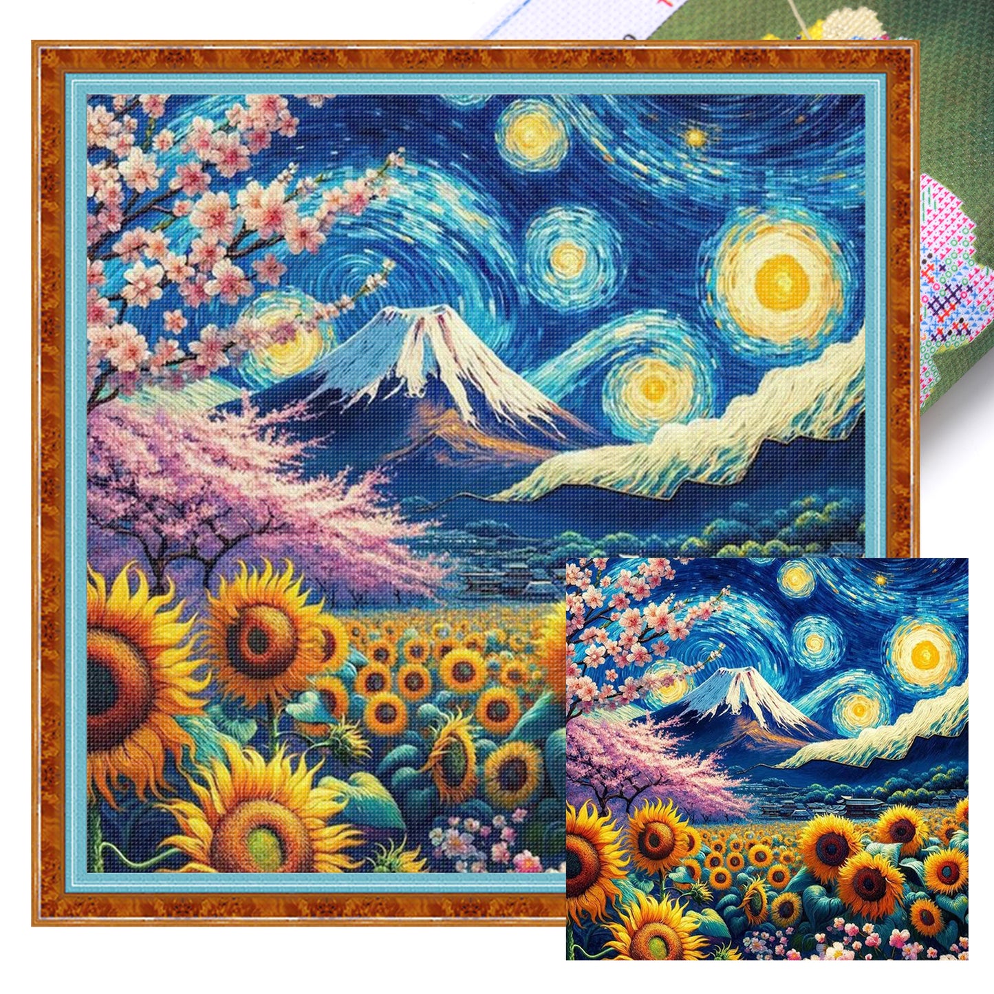 Under Mount Fuji - Full 11CT Stamped Cross Stitch 45x45CM - Huacan