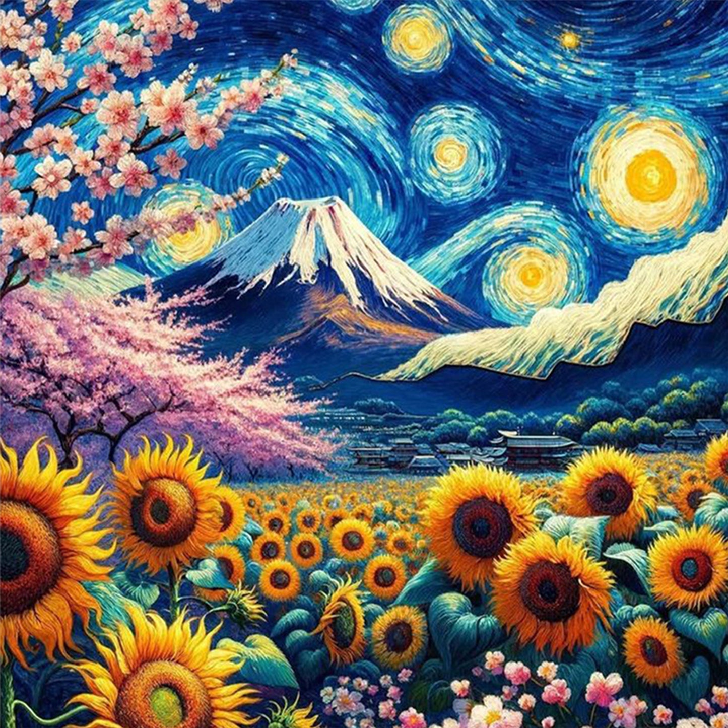 Under Mount Fuji - Full 11CT Stamped Cross Stitch 45x45CM - Huacan