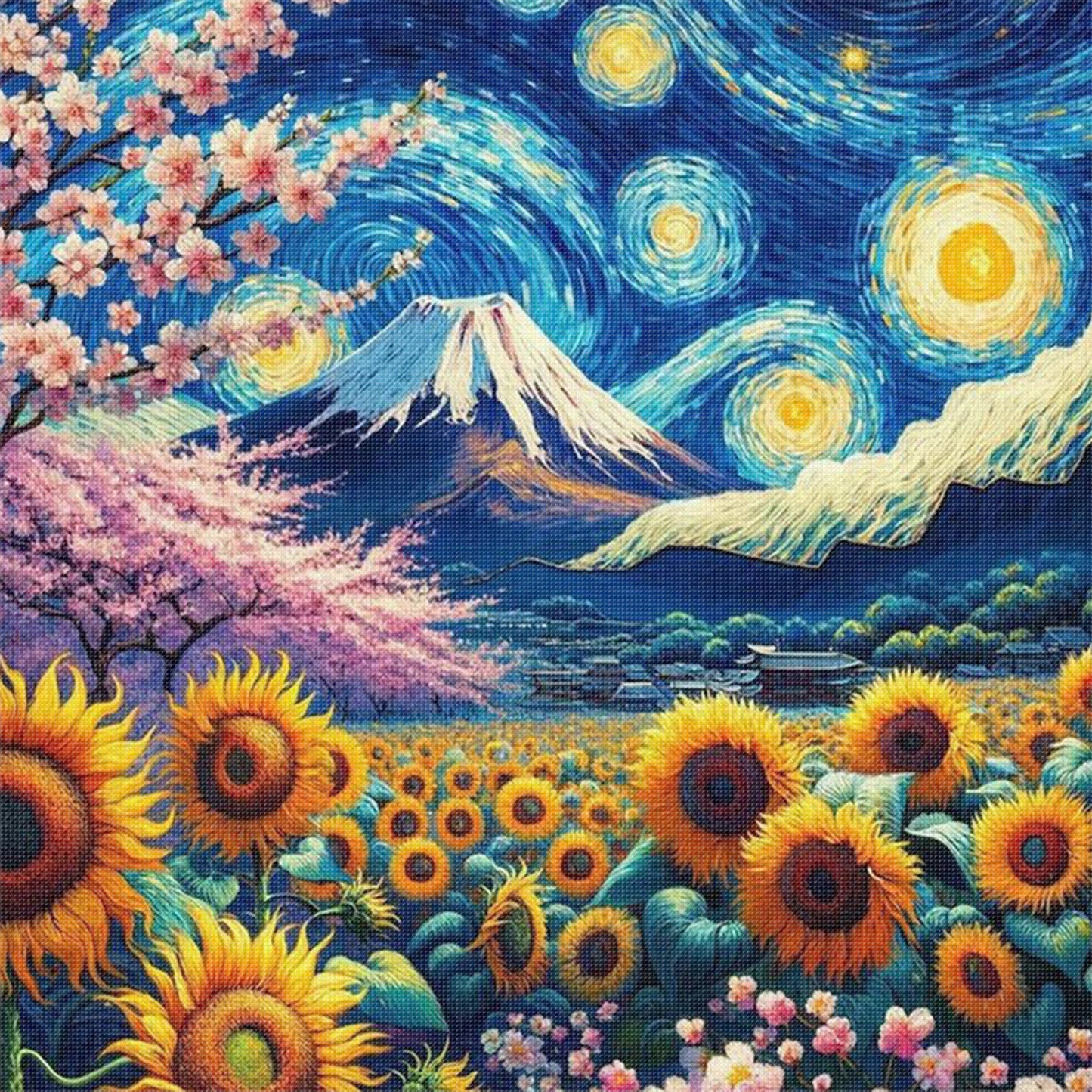 Under Mount Fuji - Full 11CT Stamped Cross Stitch 45x45CM - Huacan