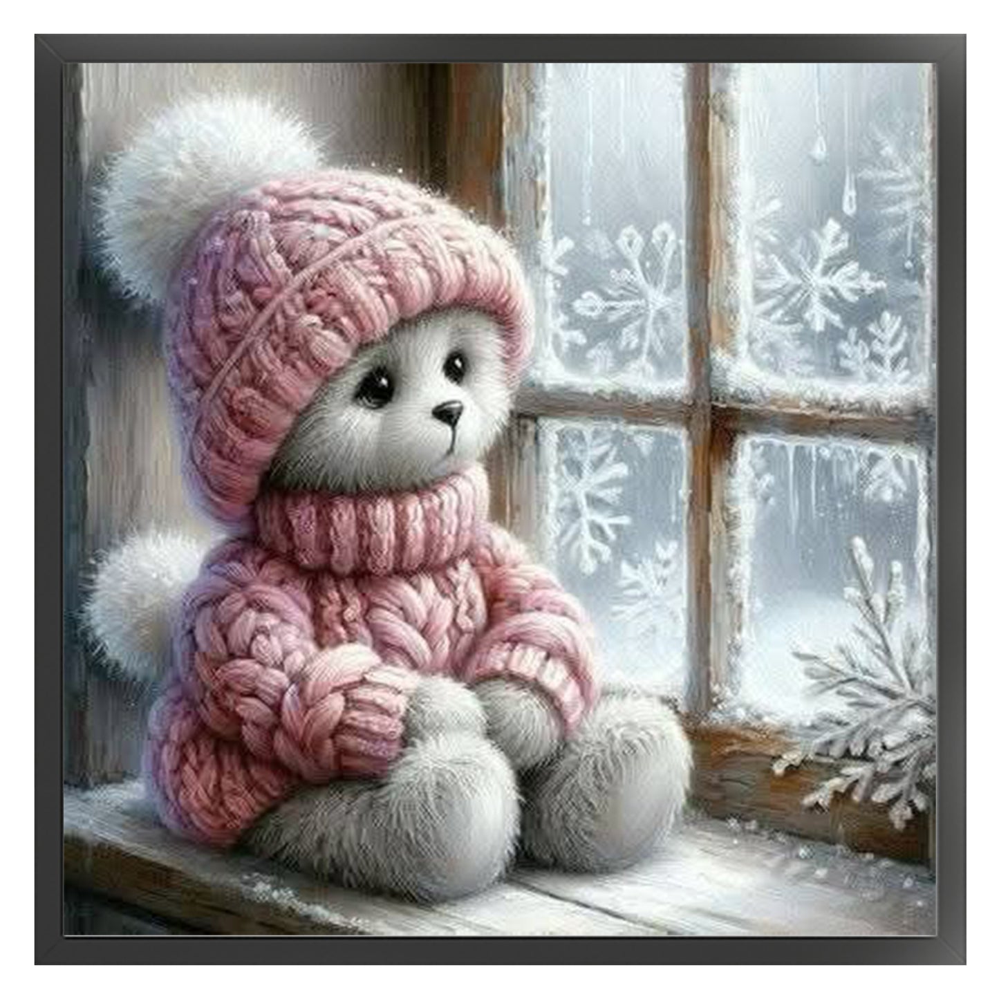Bear By Window - Full 11CT Stamped Cross Stitch 40x40CM - Huacan