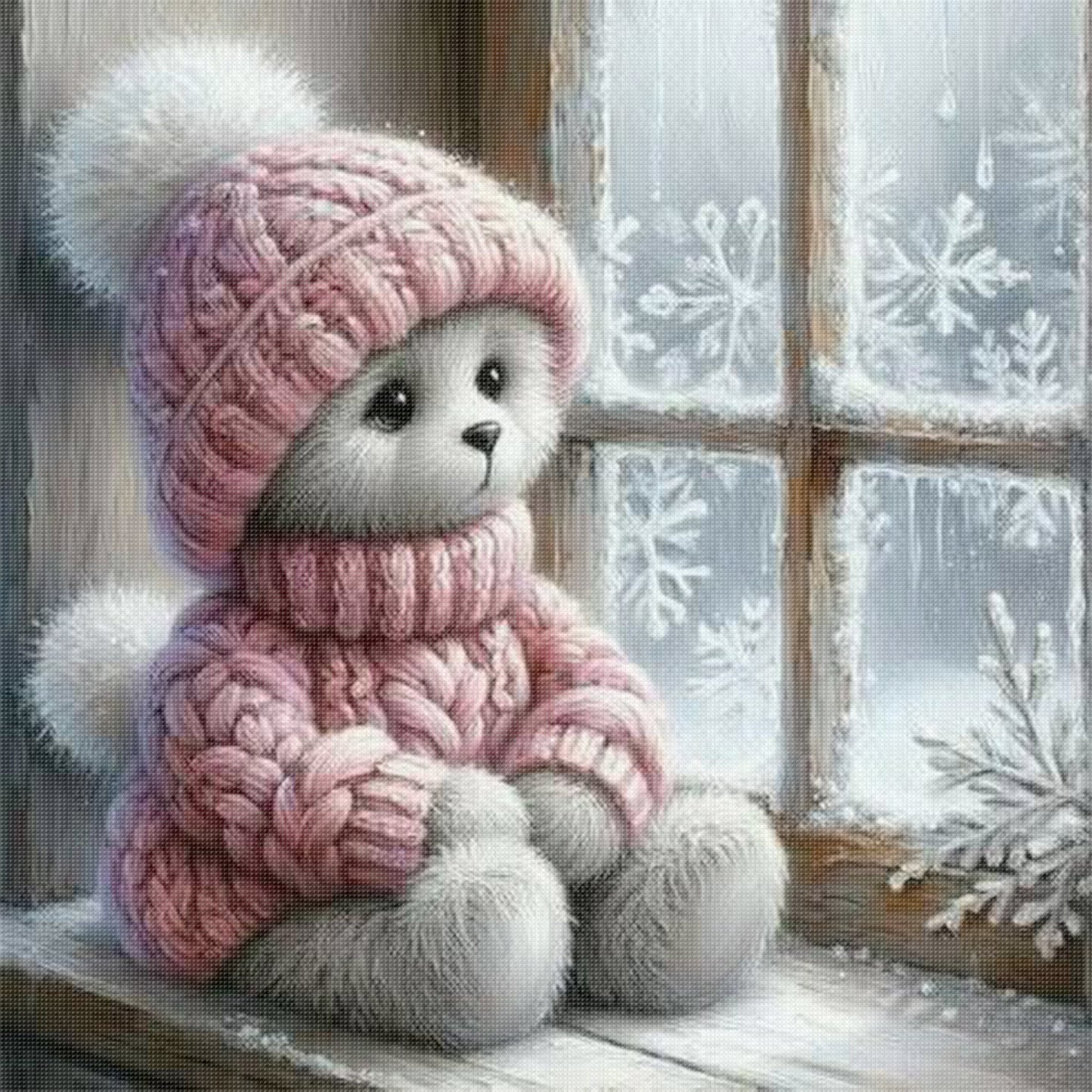 Bear By Window - Full 11CT Stamped Cross Stitch 40x40CM - Huacan
