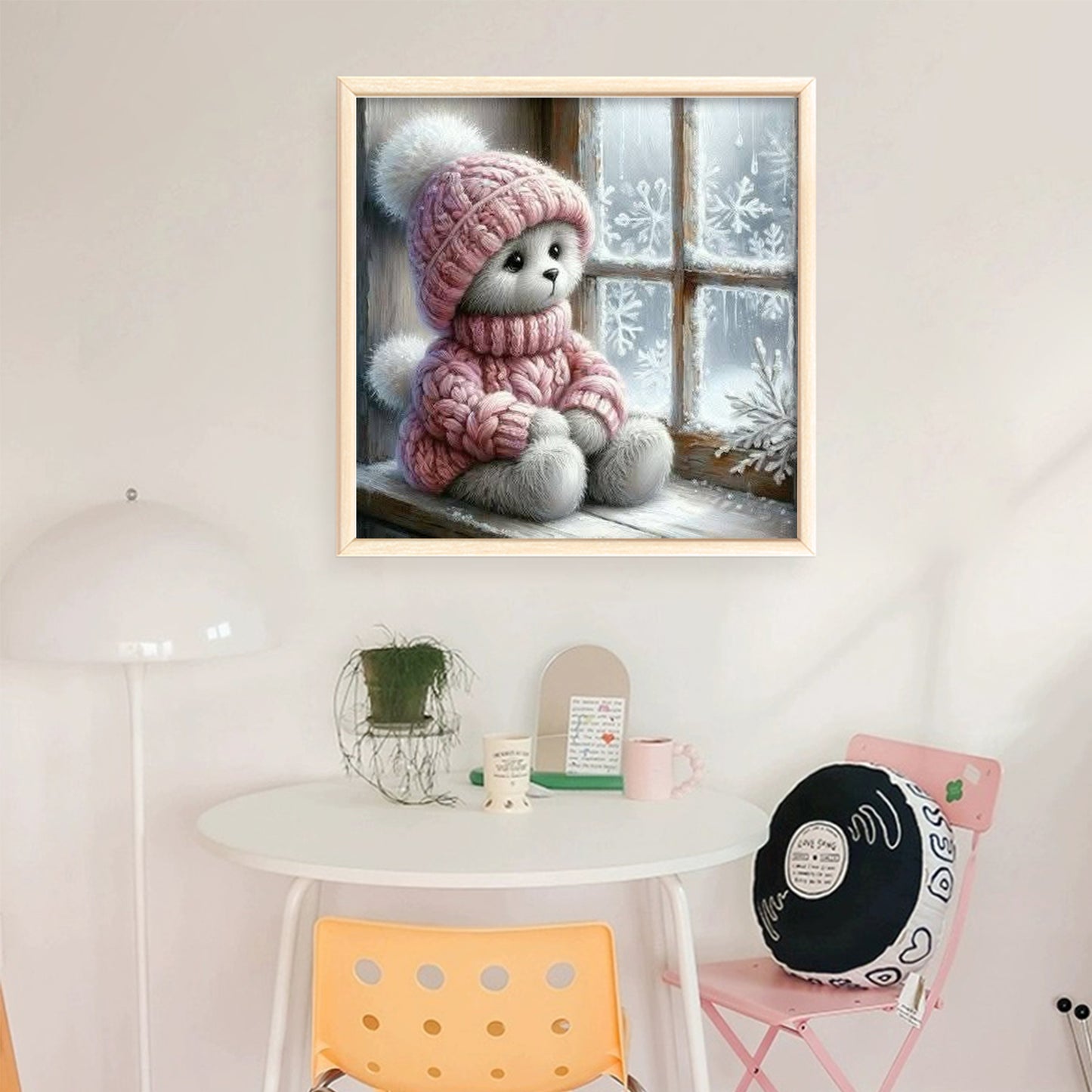 Bear By Window - Full 11CT Stamped Cross Stitch 40x40CM - Huacan
