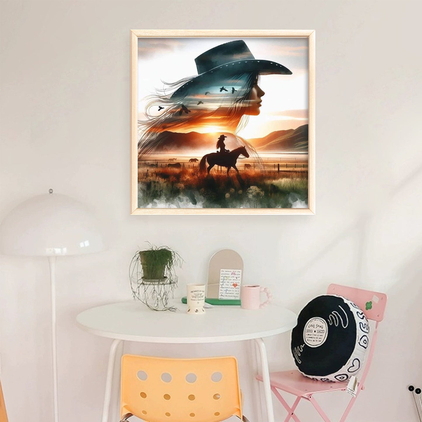 Silhouette Of Girl Riding Horse - Full 11CT Stamped Cross Stitch 50x50CM - Huacan