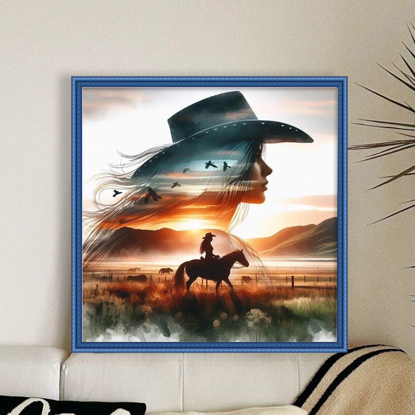 Silhouette Of Girl Riding Horse - Full 11CT Stamped Cross Stitch 50x50CM - Huacan