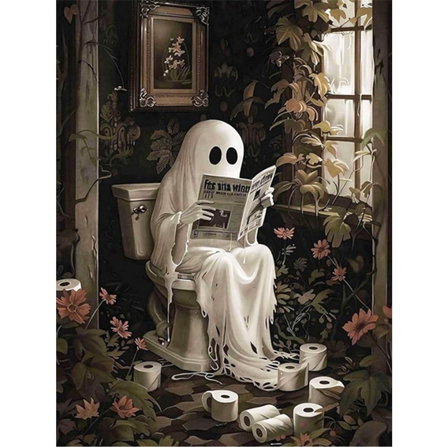 Newspaper-Reading Ghost - Full 11CT Stamped Cross Stitch 40x55CM - Yishu