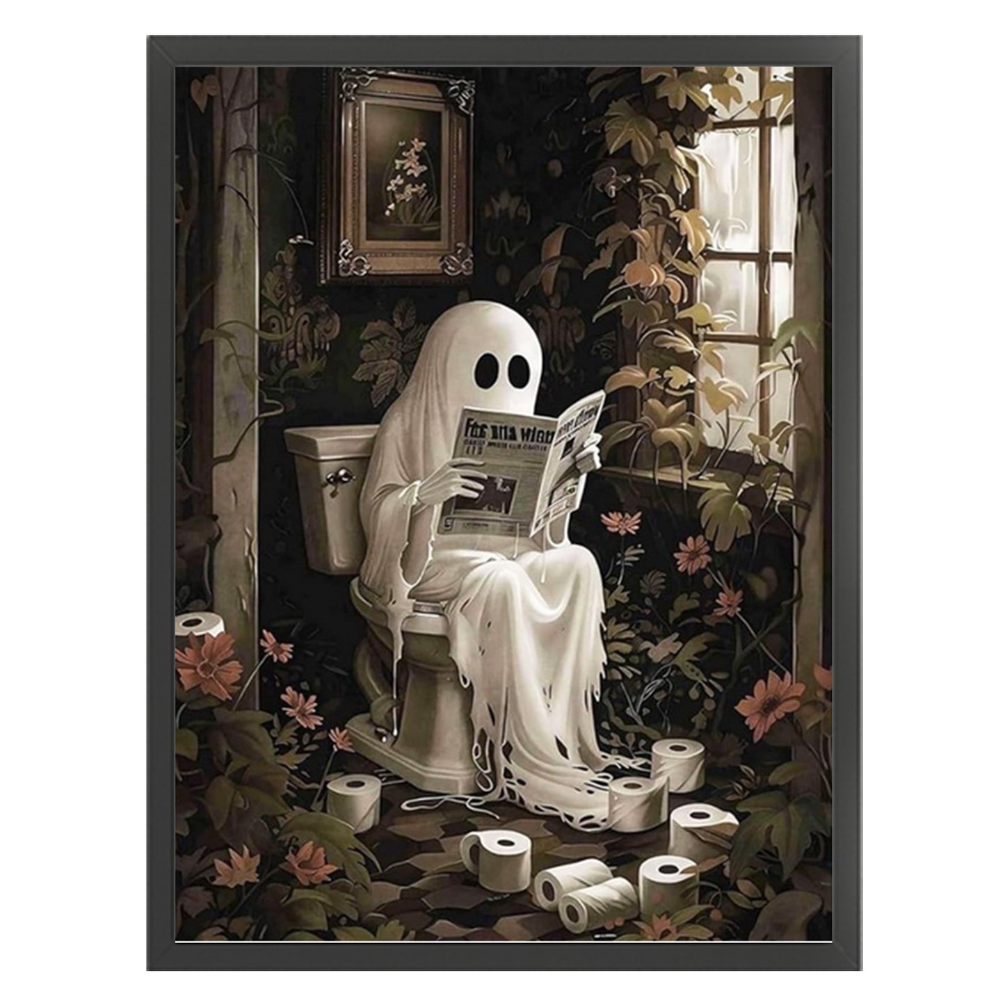 Newspaper-Reading Ghost - Full 11CT Stamped Cross Stitch 40x55CM - Yishu