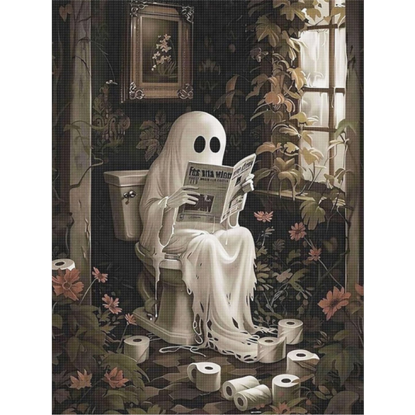 Newspaper-Reading Ghost - Full 11CT Stamped Cross Stitch 40x55CM - Yishu