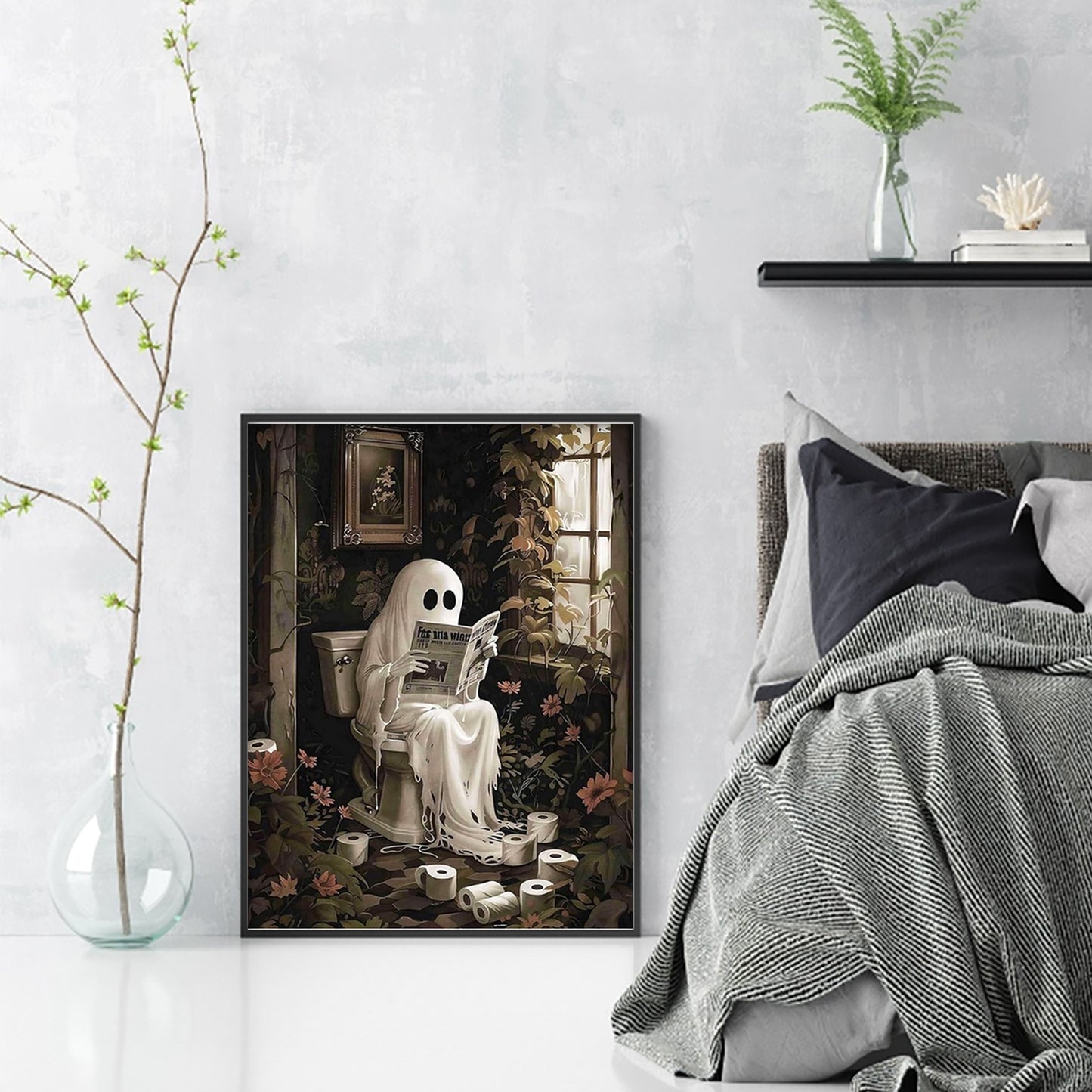 Newspaper-Reading Ghost - Full 11CT Stamped Cross Stitch 40x55CM - Yishu