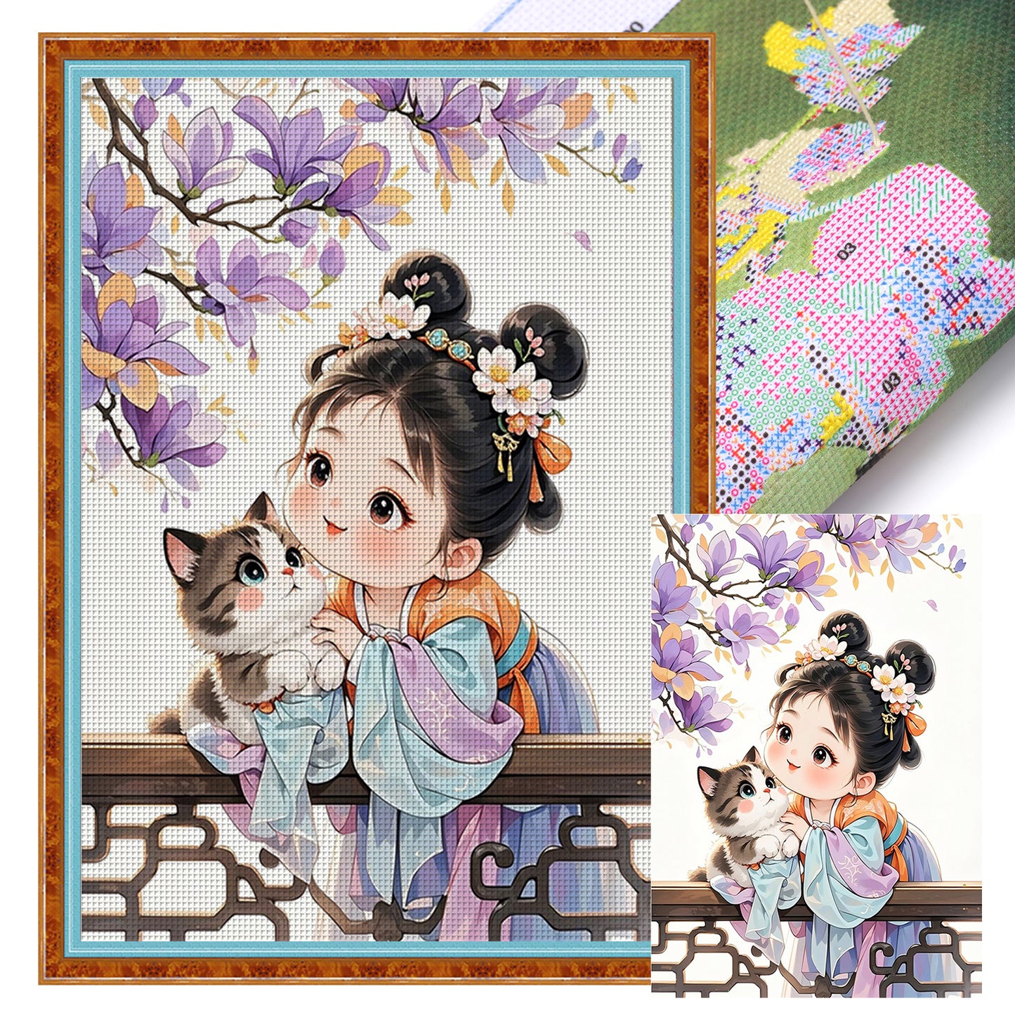 Princess Crape Myrtle And Cat - Full 11CT Stamped Cross Stitch 50x70CM - Mona Lisa